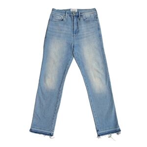 Frame Le Sylvie Crop Lloyd Wash High Rise Straight Leg Jeans Raw Hem Stretch